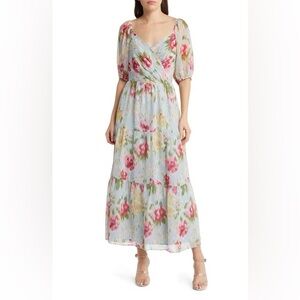 Lucy Paris Floral Print Puff Sleeve Maxi Dress